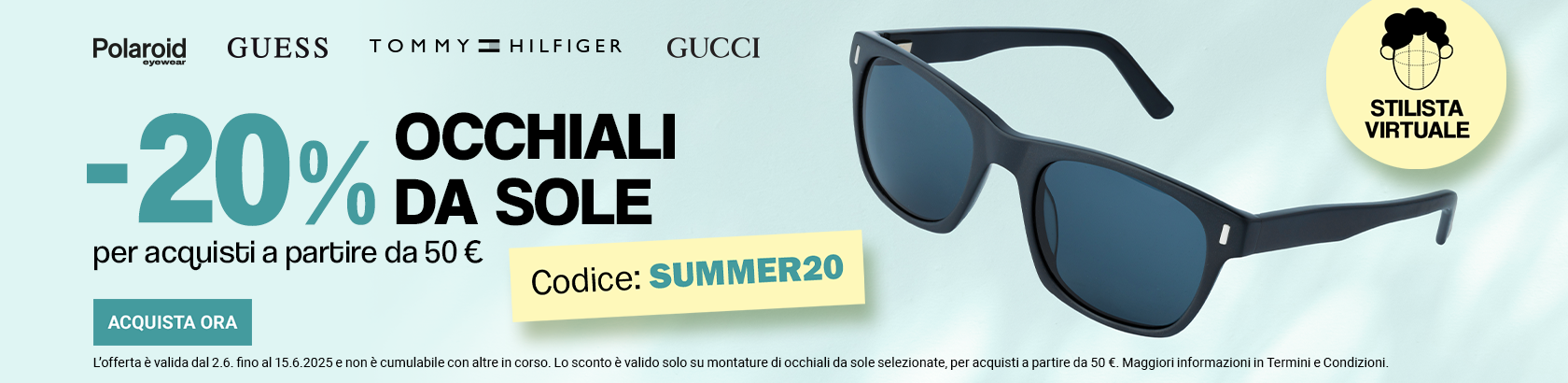 - 20% occhiali da sole