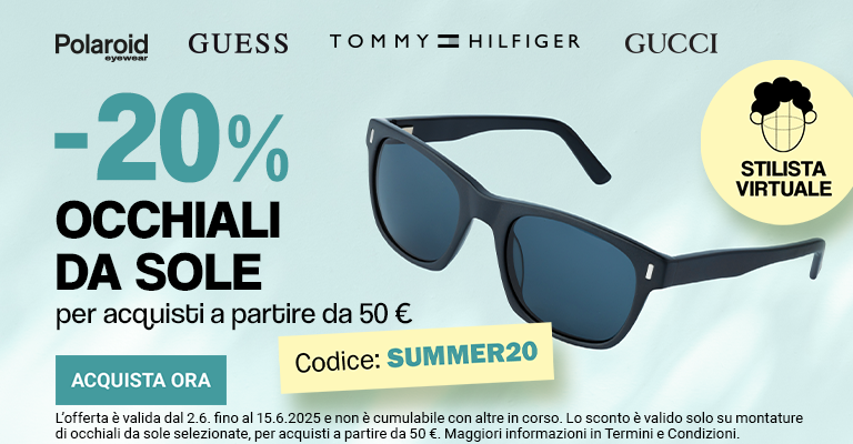 - 20% occhiali da sole