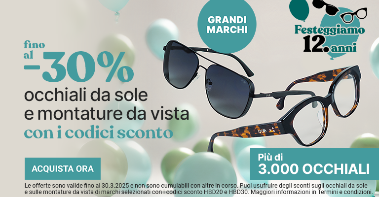 -20% -30% occhiali da sole e montature da vista di grandi marchi
selezionati